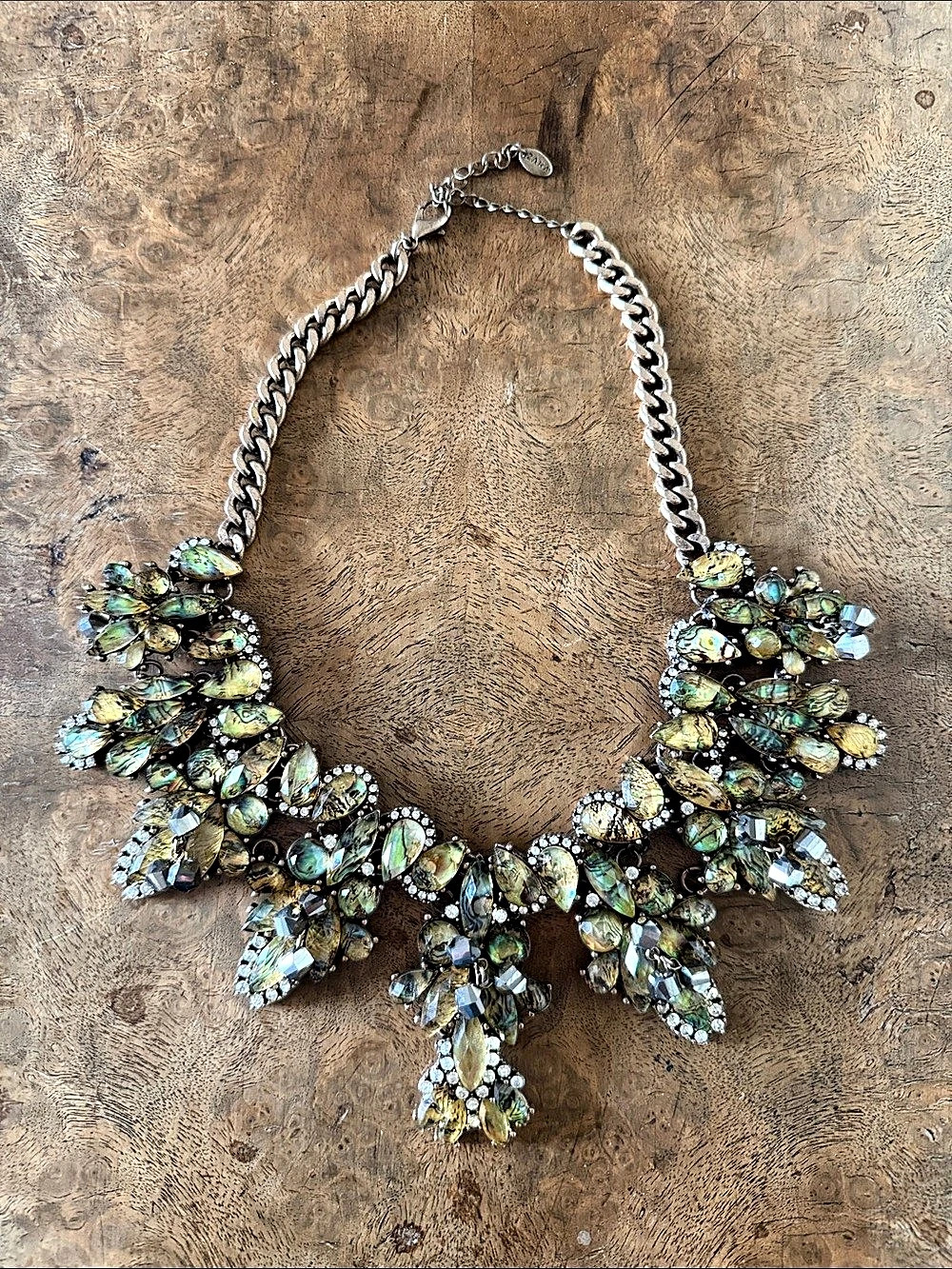 Zaha Statement Gemstone Necklace in Green & Gold Like New